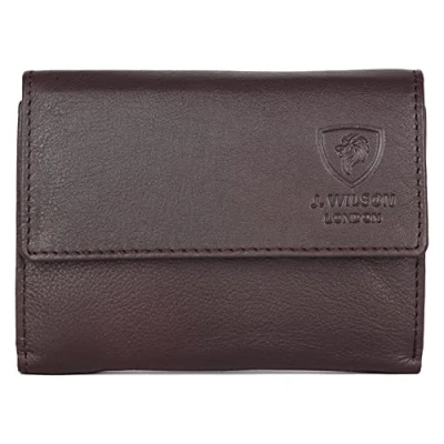 Image of J. Wilson London Ladies RFID Safe Designer Leather Purse Card Women Wallet Zip Pocket Boxed (Brown)