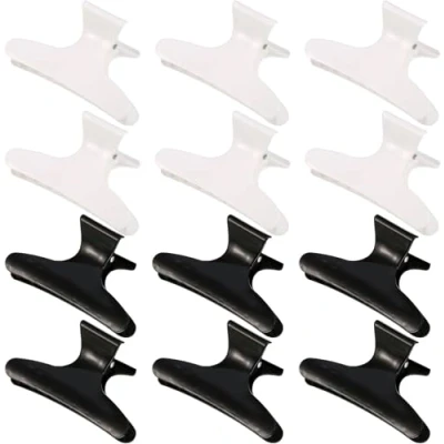 Image of 12 Pieces Butterfly Hairdresser Clamps Salon Hair Claw Clamp Black White Clip Barrettes