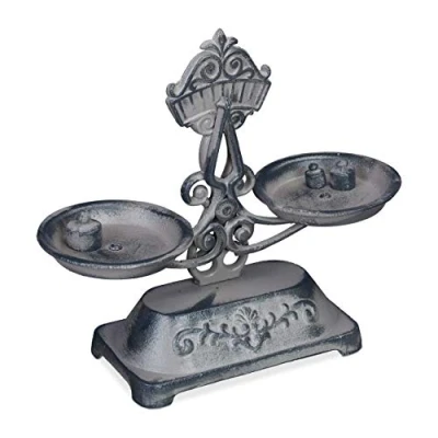 Image of Relaxdays Ornament, Antique Look, Vintage Double Scale, 3 Weights, Kitchen Countertop, Cast Iron, Grey/Black, 24 x 27 10.5 cm