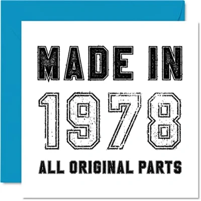 Image of 46th Birthday Card for Men Women Him Her Made in 1978 All Original Parts Funny Forty Six Sixth Dad Mum Brother Sister Uncle, 145mm x Humour Greeting Cards