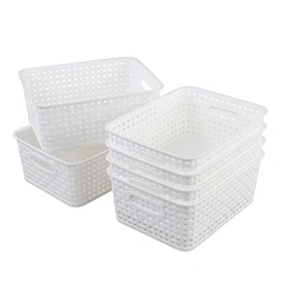 Image of Cadineer 6 Packs Small Plastic Weave Basket, Kitchen White