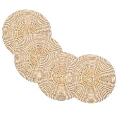 Image of SCF2017 Set of 4 Round Woven Cotton Yarn Placemats 18cm Small Table Mats Coasters(Khaki)