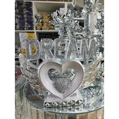 Image of Biznest DREAM Angel Heart With Wings Shelf Sitter Silver Sparkle Bling Ornament Crushed Diamond Gift.
