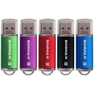 Image of Memory Stick 5 Pack 32GB USB 2.0 Flash Drives Thumb Drive Pen by SIMMAX (32GB Green Purple Red Black Blue)