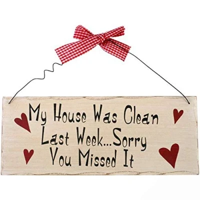 Image of Hanging Sign &quot;My House Was Clean&quot; H:10cm W:25cm D:0.7cm pack of 12