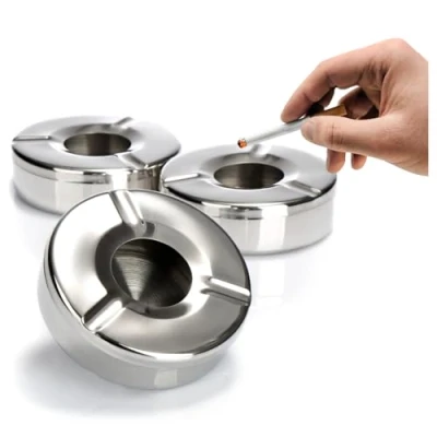 Image of com four® 3x ashtray made of stainless steel Wind with removable lid to protect against fly ash Ø 11 cm (003 pieces steel)