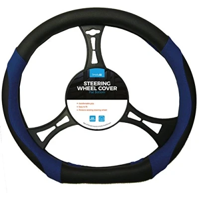 Image of Simply SWC130 Blue Luxury Flat Bottom Steering Wheel Cover 36cm in Diameter Comfortable Grip Easy to Fit