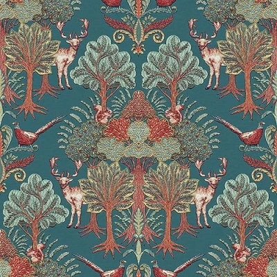 Image of Design ID Wallpaper TP422305 Tapestry Nordic Deer Forest Petrol Blue