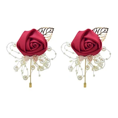 Image of Shiwaki 2pcs wedding supplies decoration girl bridesmaid boutonniere prom party corsage gift (Red wine)
