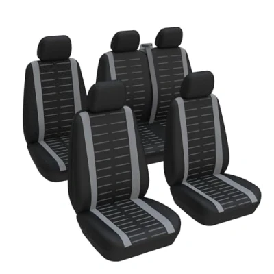 Image of TOYOUN Universal Car Van Seat Covers Full Set for 5 Seater, Front Pair with 1+2 Twin Passenger Rear Estate Cars Crew Combi MPV, Gray