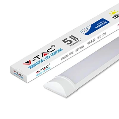 Image of V TAC 60W 6ft LED Batten Fittings Integrated Tube Lamp 4000K Day White 1800x74x24mm Wall and Ceiling Lighting 30000h Long Lifespan 7200 lumens