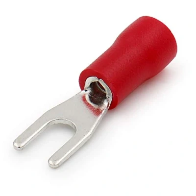 Image of Heschen Fork Insulated Wire Connector Electrical Crimp Terminal SV1.25 3.5 Stud size #6 for 0.5 1.5mm² (22 16 AWG) Red 100Pack