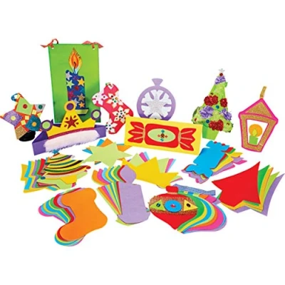 Image of Springboard 10311 Pre Cut Coloured Christmas Paper Shapes (Pack of 100) Festive Collage and Craft