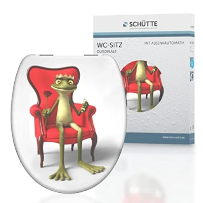Image of Schütte King 82190 Duroplast Seat with Soft Close Mechanism, Suitable for All Standard Toilet Bowls, Maximum Load 150 kg, Frog Prince Design