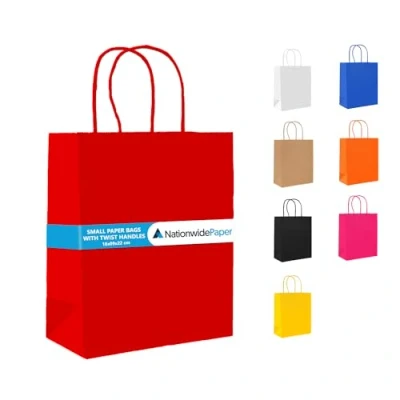 Image of NationwidePaper 25 Small Red Paper Bags, Party Gift bag DIY and Sweet bags with Twist Handles (18x9x22cm)