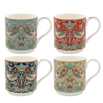 Image of Lesser &amp; Pavey S Berry Thief Stacking Mugs Set of 4 Ceramic Coffee for Home or Work Premium Design All Occasions Lovely Tea, Hot Drinks William Morris