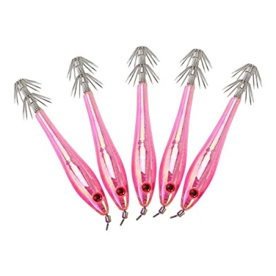 Image of Fishing Squid Lures Kit 5pcs Bait Plastic Hard Jig Hooks Suitable replacement for Freshwater Seawater 9.5cm(Pink)