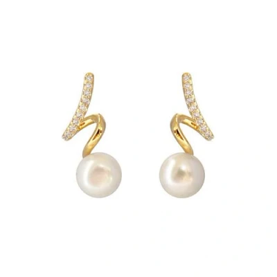 Image of YAXUN 925 Sterling Silver Gold Plated Pearl Earrings For Women wtih Austrian Crystal Diamonds Wave Spiral Drop Dangle Fashion Jewellery Gifts