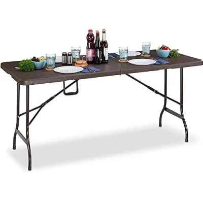 Image of Gr8 Garden Foldable 6ft Heavy Duty Brown Wooden Effect Design Folding Catering Camping Trestle Picnic Bbq Party Patio Dining Table