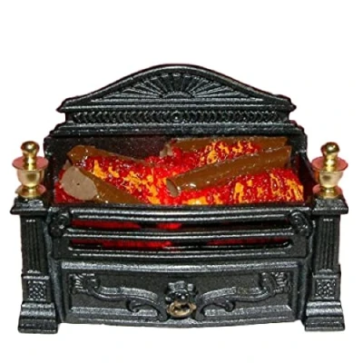 Image of Dolls House Victorian Glowing Log Fire Grate Miniature Fireplace Accessory 12V