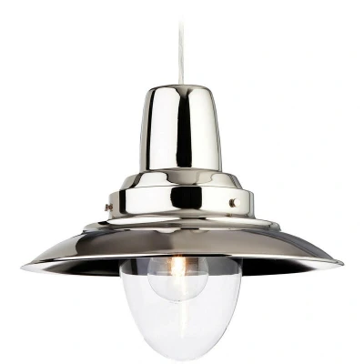 Image of Fisherman 1 Light Dome Ceiling Pendant Chrome, Clear Glass, E27