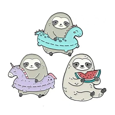 Image of 3pcs Cute Enamel Lapel Pins Sets Cartoon Animal Sloth Brooches Pin Badges for Clothing Bags Backpacks Jackets Hat DIY