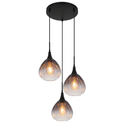 Image of Olsen Cluster Pendant Ceiling Light Matt Black Smoke Glass Shade 3x E27