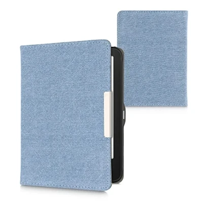 Image of kwmobile Cover Compatible with Tolino Vision 1/2 / 3/4 HD Case for E Reader Denim Look Fabric Flip Light Blue