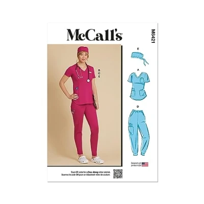 Image of MCCALLS M8421H5 Misses&#039; Knit Scrub Tops, Pants, Jogger and Cap H5 (6 8 10 12 14)