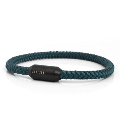 Image of Akitsune Silva Nylon Bracelet 5mm Diameter Link Bangle Trinket Women Stainless Steel Magnetic Closure Matte Black Green 17,50cm