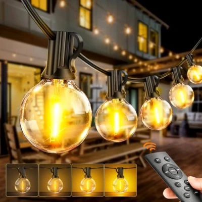 Image of PBGMRT Outdoor String Lights Mains Powered 100FT/30M G40 Garden Festoon with 50+2 Shatterproof LED Bulbs Waterproof for Outside Patio Gazebo Pergola