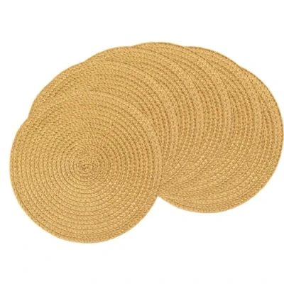 Image of SCF2017 Round Woven Plastic Placemats 18cm Small Table Mats,Set of 6,Khaki