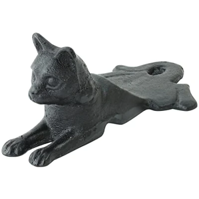 Image of Woodside Heavy Duty Cast Iron Decorative Cat Door Wedge Stop, Doorstopper/Jammer