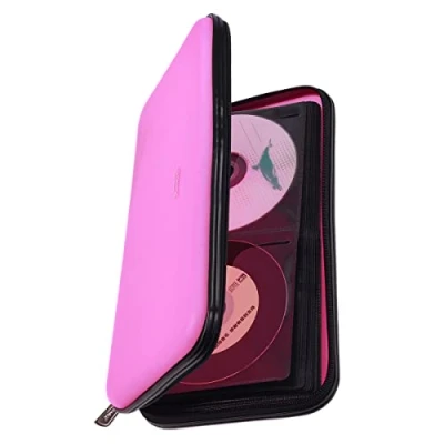 Image of Xiongye CD DVD case, 72 Capacity Heavy Duty Wallet, Case Holder for Car, Hard Shell Sturdy Disk Holder, disc Binder, Booklet, Protective Blu ray Wallet (Peach)