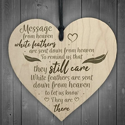 Image of RED OCEAN In Memory Hanging Wooden Heart Wall Plaque Mum Dad Memorial Grave Sign Tree Decoration Gift