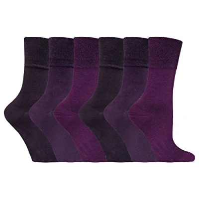 Image of Gentle Grip 6 Pairs of Ladies Diabetic Sock with Honey Comb Top and Hand linked Toe Seams 4 8 UK 37 42 Eur (Purples 38)