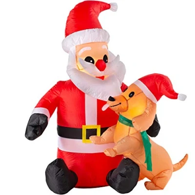 Image of WeRChristmas Pre Lit Inflatable Santa with Dog, Multi Colour