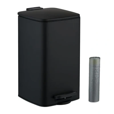 Image of Bathroom Pedal Bin, 8 Litres, Soft Close Lid, Removable Inner Bucket, Metal, Sanitary Waste, Toilet, Black Relaxdays