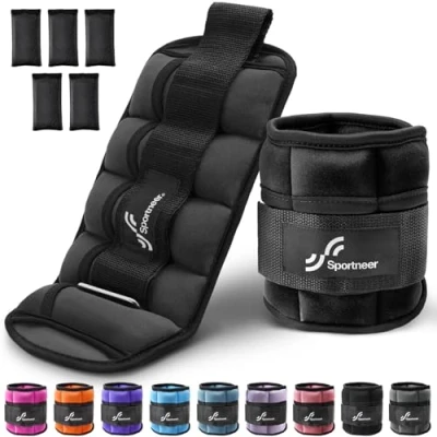 Image of Adjustable Ankle Weights Set: Sportneer Leg Weights, Wrist Weight Straps, 0.23 1.6kg for Per Ankle, 0.45 3.2kg a Pair, 2 Pack