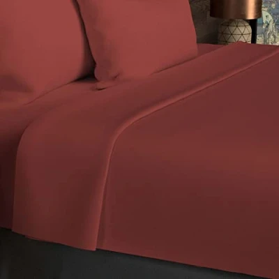 Image of Soleil d&#039;ocre, Flat Sheet, Cotton, 57 Threads, Red, 180 x 290 cm