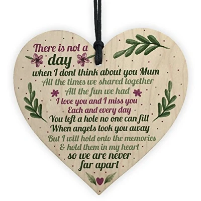 Image of RED OCEAN Handmade Mum Memorial Gift Grave Plaque Tribute Sign Wooden Heart Birthday Gifts For Her