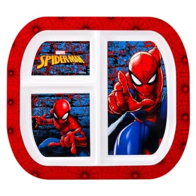 Image of Zawadi Global Spiderman 3 Section Reusable Childrens Kids Toddlers Divided Breakfast Lunch Dinner Plate