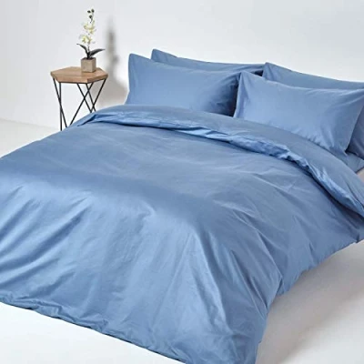 Image of HOMESCAPES 1000 Thread Count Egyptian Cotton Blue Duvet Cover Set Super King Size Luxury Quilt Bedding 2 Pillowcases Included