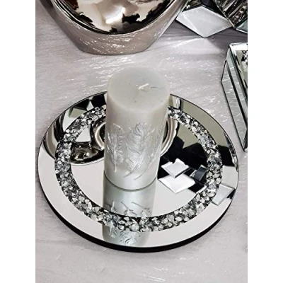 Image of 20cm Round Diamante Mirrored Crystal Candle Plate an Elegant Addition to Your Home Best Gift