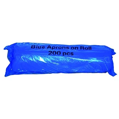 Image of Disposable Polythene Aprons On Roll Pack of 200 Blue Apron, 69cm x 117cm ONE SIZE FITS ALL Ideal for Everyday USE Shops Work Place Hair Dresser Catering Clinic School