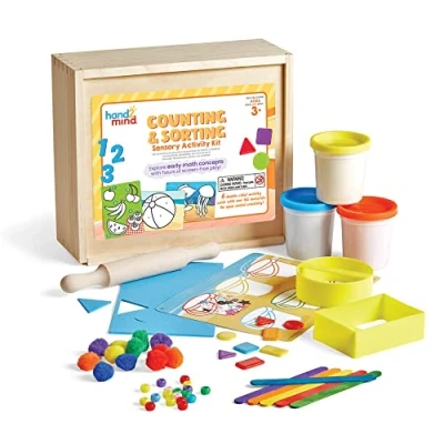 Image of Learning Resources 94494 Sorting Activity Kit, Loose Parts Materials, Sensory Play, Fine Motor Skills, Counting, Montessori Toys, Wooden Storage Bin, Ages 3+, Multi, One Size