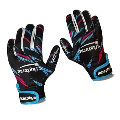 Image of Murphys Gaelic Player’s Gloves, Premium Latex, GAA Superior Grip, Durable and Breathable Design Hook Loop Closure, Black Blue, 10 Large