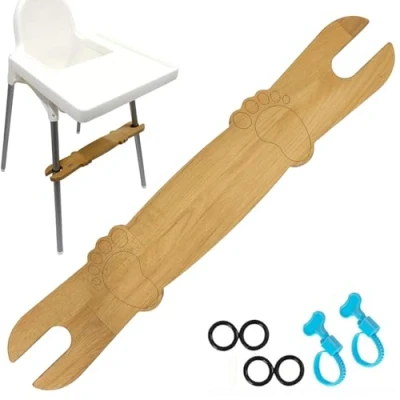 Image of High Chair Footrest,Adjustable Non Slip Natural Bamboo Wooden Foot Rest for Baby HighChair Footrest Compatible with IKEA Antilop Accessories