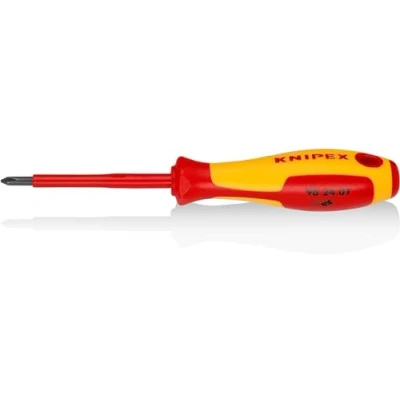 Image of Knipex Screwdriver for cross recessed screws Phillips® burnished, insulating multi component handle, VDE tested 187 mm 98 24 01