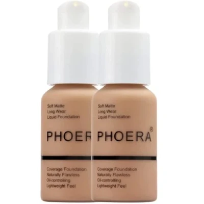 Image of Glamza Phoera Foundation Full Coverage Makeup Set 24hr Long Lasting Oil Control Soft Smooth Matte Flawless Concealer Cream Inc x2 30ml &amp; Silicone Blender Sponge (105 Sand)